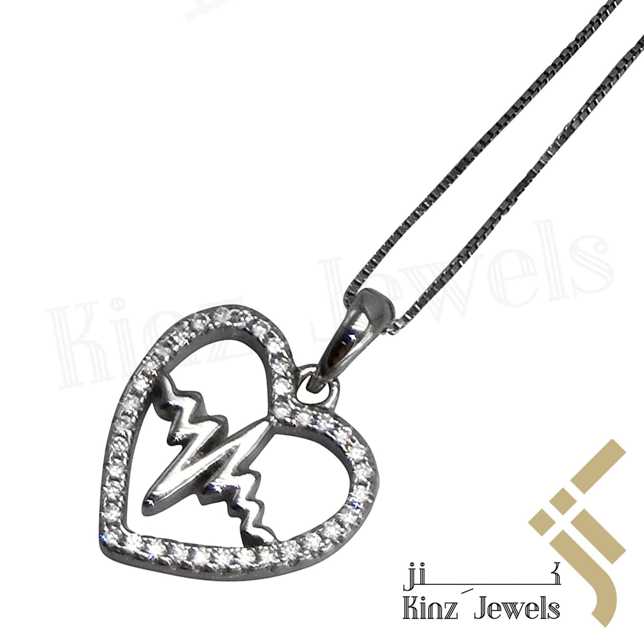 Sterling Silver Heartbeat Inside Zircon Heart Necklace