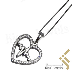 Sterling Silver Heartbeat Inside Zircon Heart Necklace