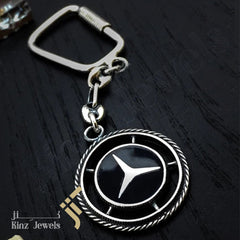High Quality Mercedes Sterling Silver Black Keychain