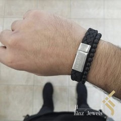 kinzjewels - Personalized Black Braided High Quality Stainless Steel Italian Leather Bracelet
