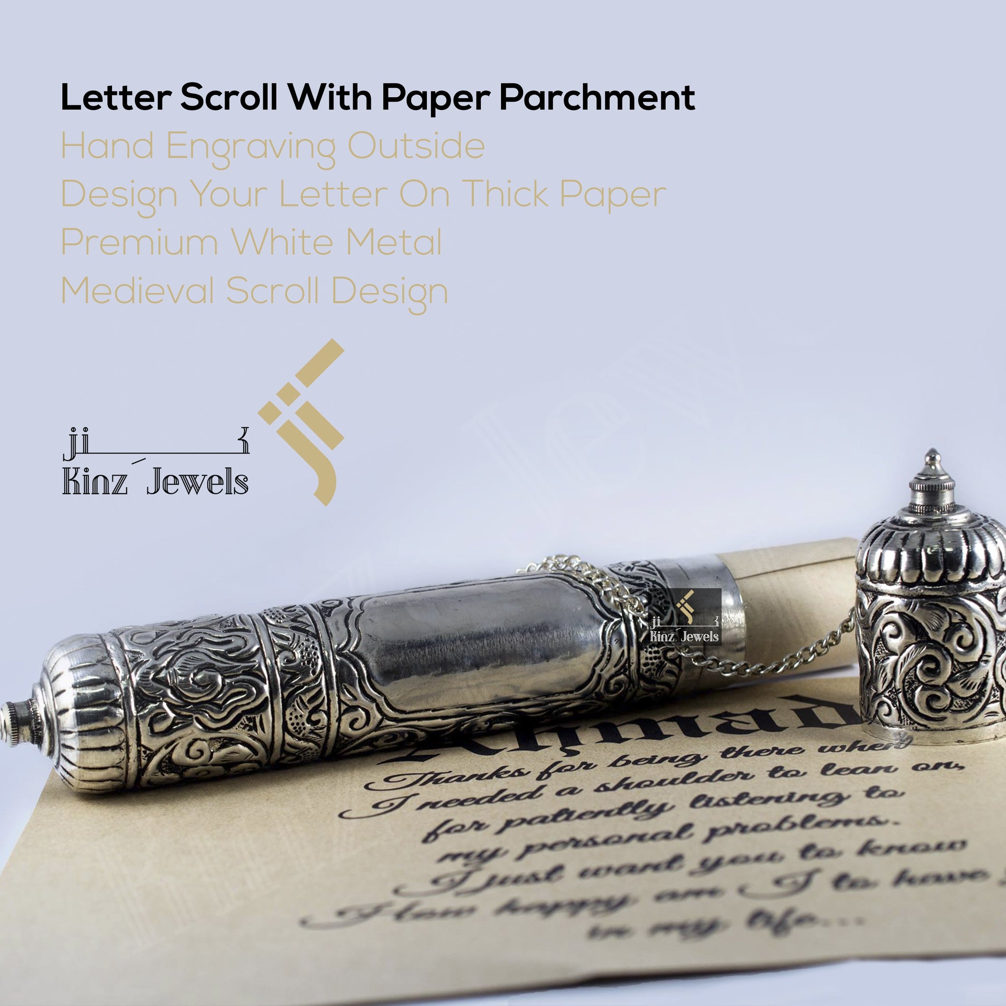 kinzjewels - Personalized Letter Medieval Scroll With Parchment Metal Outside Engraving