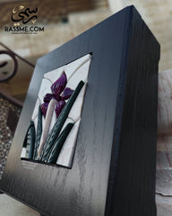 Handcrafted Wooden 3D Black Iris Mosaic Stones Box Burned Wood