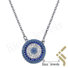 Sterling Silver Blue Evil Eye Zircon Turquoise, Navy, White Necklace