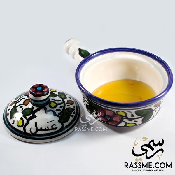 kinzjewels - Rassme - Handmade High Quality Palestinian Floral Ceramic Honey Bowl