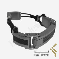 kinzjewels - Personalized High Quality Stainless Steel Carbon Fiber Edges Rubber Bracelet