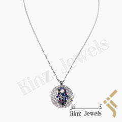 Sterling Silver Colorful Hamsa Necklace