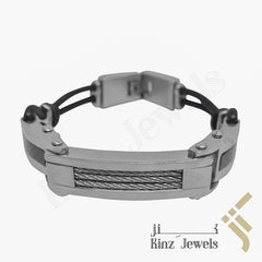 kinzjewels - Personalized High Quality Stainless Steel Carbon Fiber Edges Rubber Bracelet