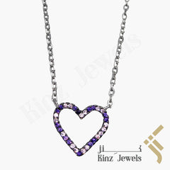 Sterling Silver Purple White Heart Necklace