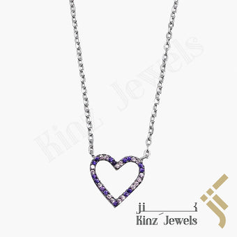 Sterling Silver Purple White Heart Necklace