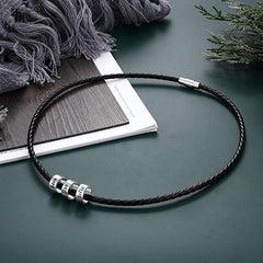 Custom Men Leather Necklace Custom Men Braid Necklace with Small Beads Necklaces for Men with Family Names
