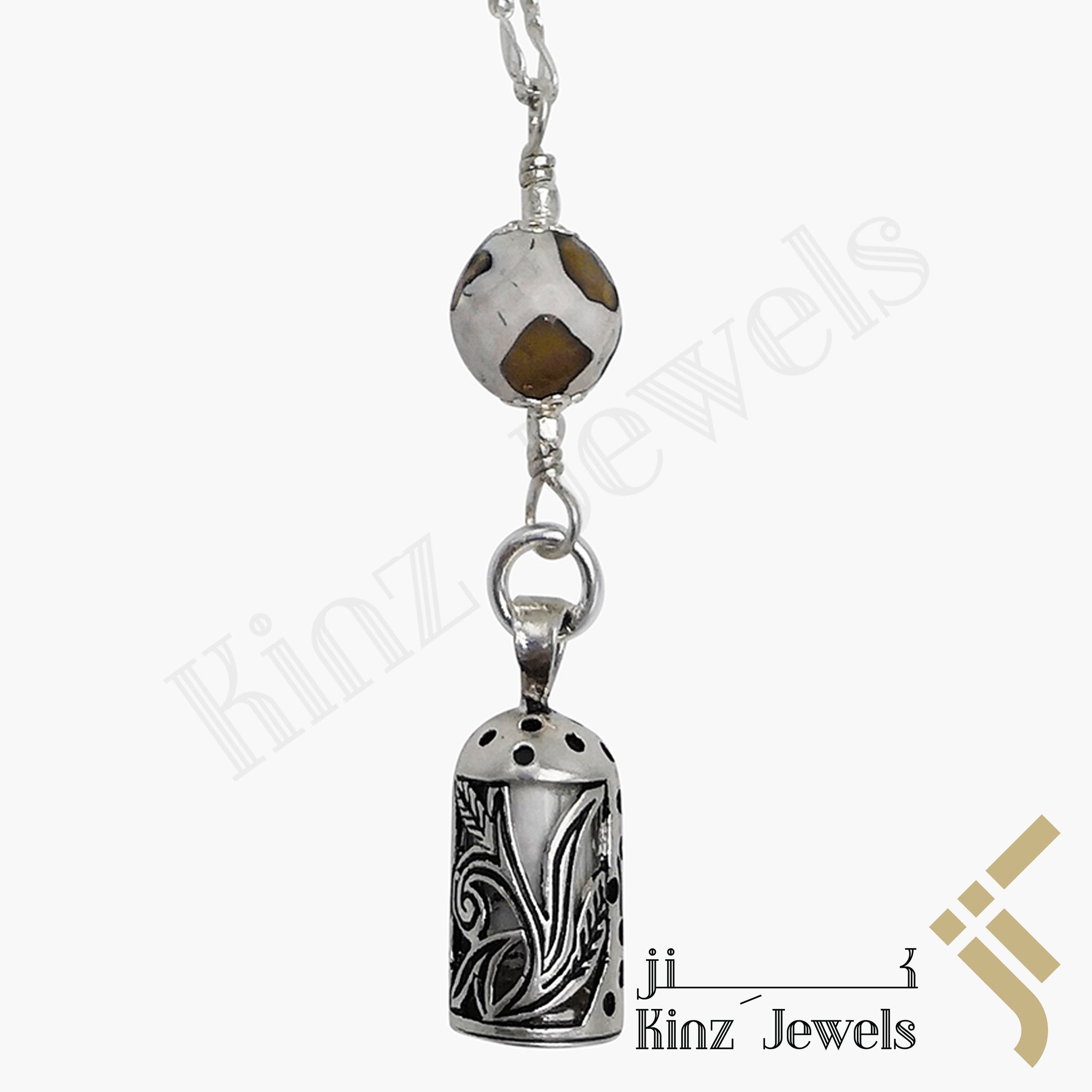 Kinz Silver Car Mirror Hanging or Keychain Dzi Agate Protective Capsule - The Throne Verse