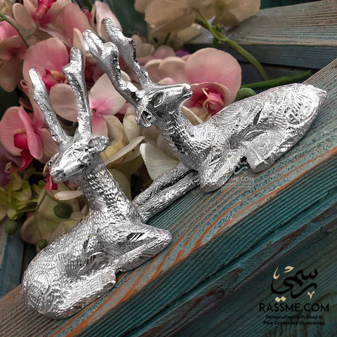 Couple Deer Ornament Crafts Figurine Metal Decor Indoor Statue Art Silver