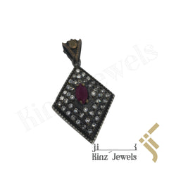 Sterling Silver Hurrem Sultan Diamond Shape Gemstones Pendant