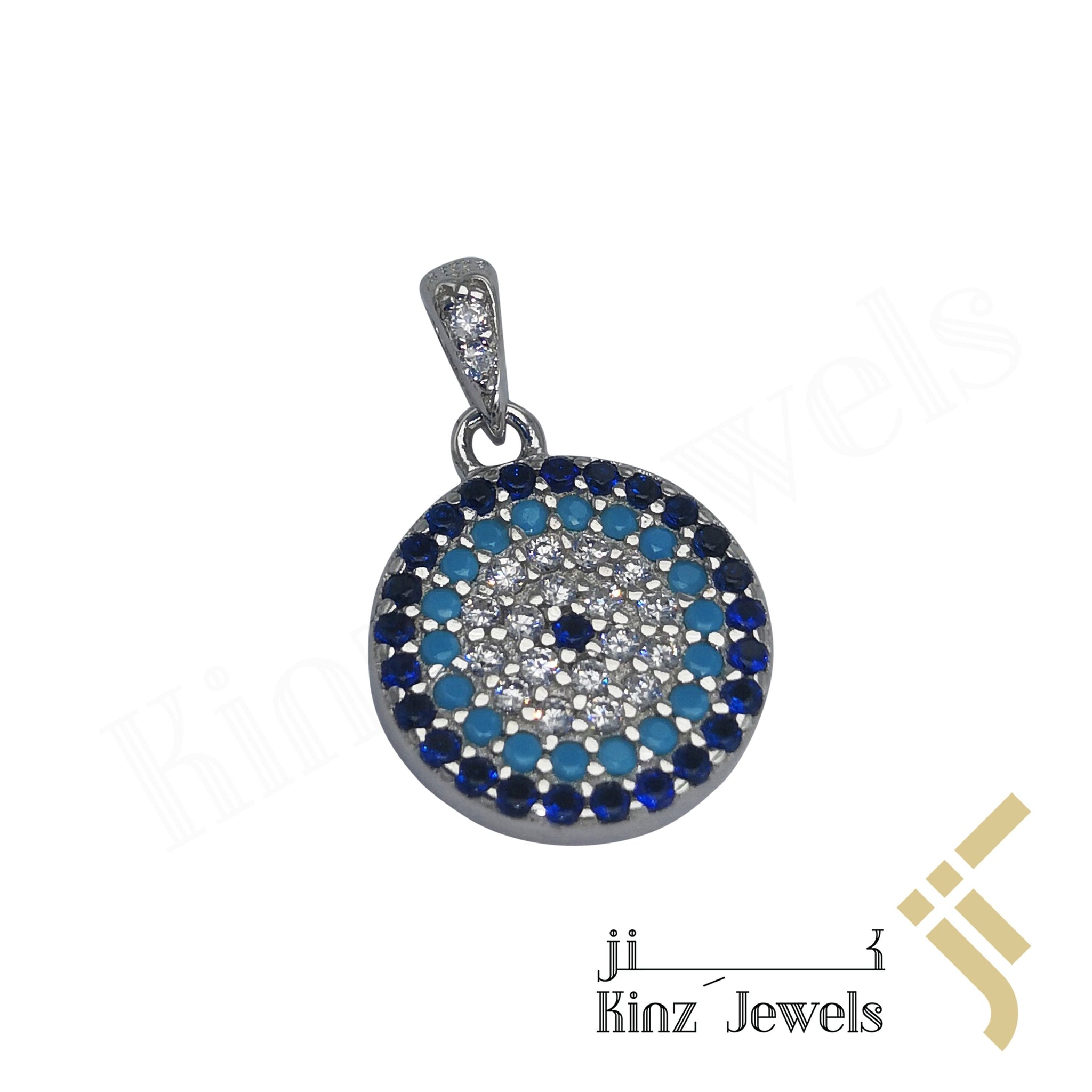 Sterling Silver Evil Eye Navy, Turquoise, White Zircon Pendant