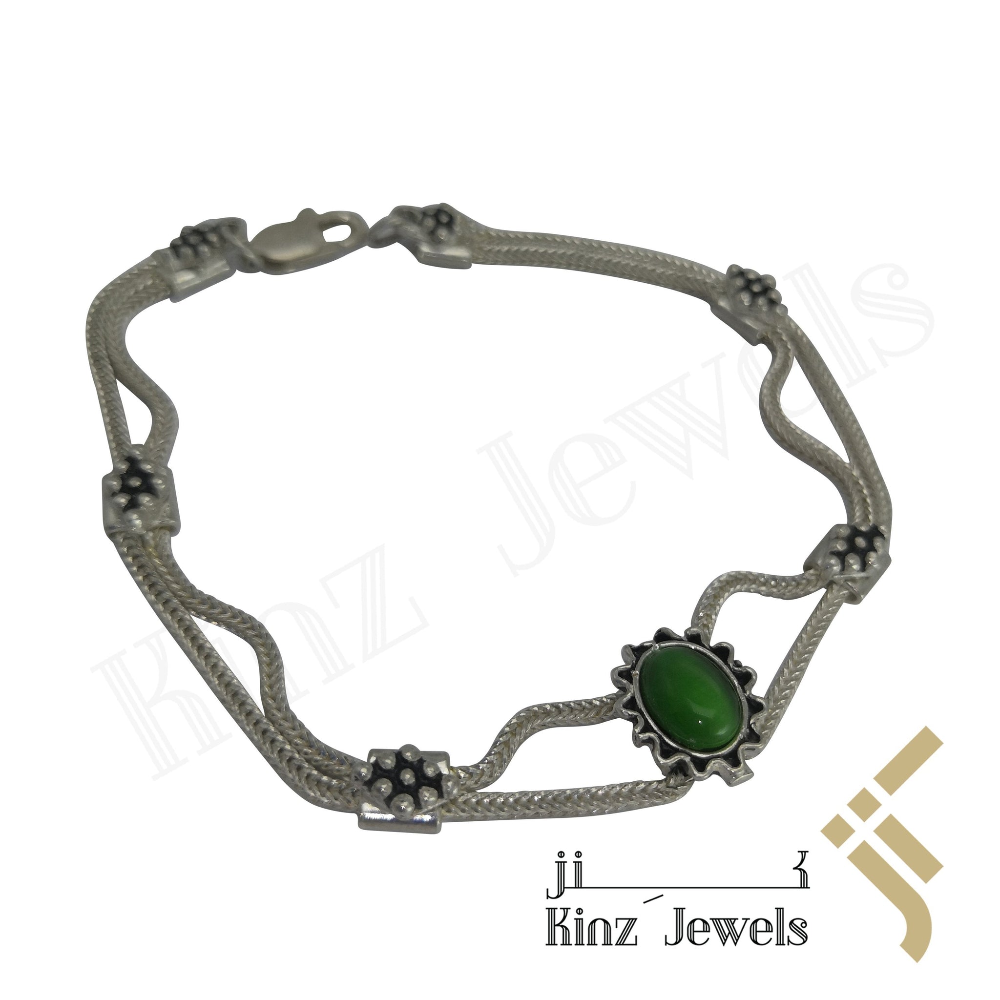 Sterling Silver Vintage Green Tiger's Eye Stone Bracelet