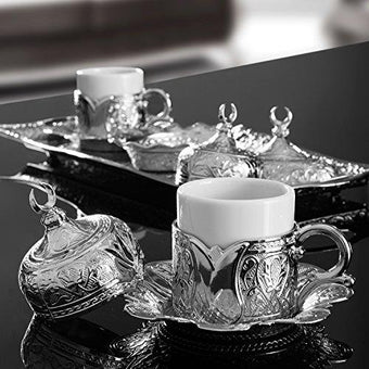Ottoman Turkish Coffee Serving Set Espresso Latte Gaiwan Saucer silver