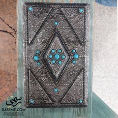 White Metal Silver Shell on Wooden Box with Turquoise Stones