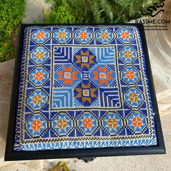 Personalized Wooden Tea Box Embroidery Blue - صندوق شاي