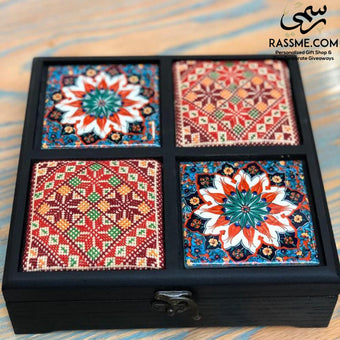 Personalized Wooden Tea Box Embroidery and Ceramic- صندوق شاي
