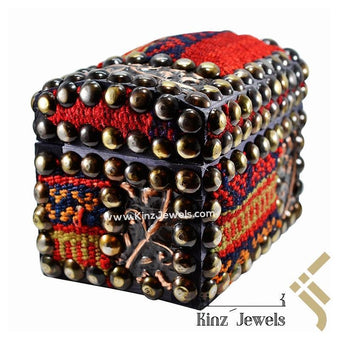 Handcrafted Sadu Wooden Brass Pins Wool Arabian Jewelry Box