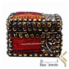 Handcrafted Sadu Wooden Brass Pins Wool Arabian Jewelry Box