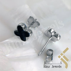 Sterling Silver Rhodium Vermeil Black Van Cleef Inspired Earring