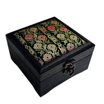 Embordered Tatreez Floral Green And Black Wooden Box