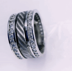 Sterling Silver Rhodium Vermeil Zircon Frame Slashes Ring