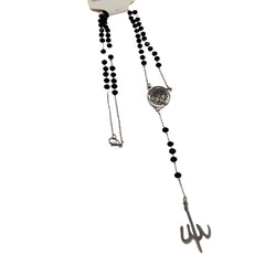 Fallahu Khairo Hafezen Black Necklace Rosary & Silver Plated - ستسال فالله خير حافظاً