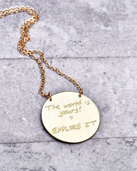 Compass Pendant/The World Is/Yours Explore It/Graduation Gift/Compass Necklace /Compass Sign / Quote Necklace / Gift for Women/Travel Gift