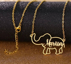 Genuine Silver Elephant Necklace Custom Name Necklace Name inside Elephant