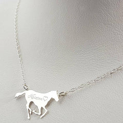 Genuine Silver Horse Personalized Name Necklace Name Engraved on Horse