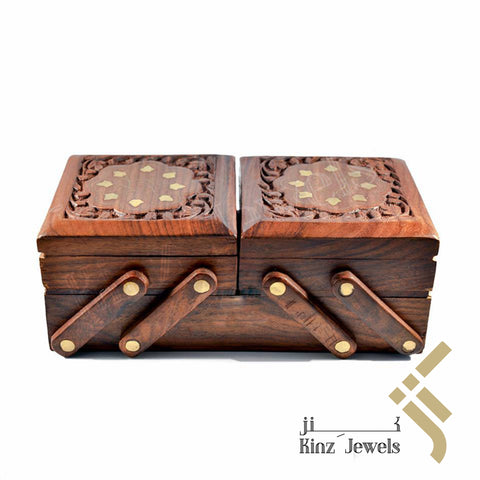 kinzjewels - Wooden With Brass Velvet Jewelry Box
