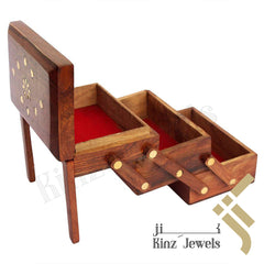 kinzjewels - Wooden With Brass Velvet Jewelry Box Stairs