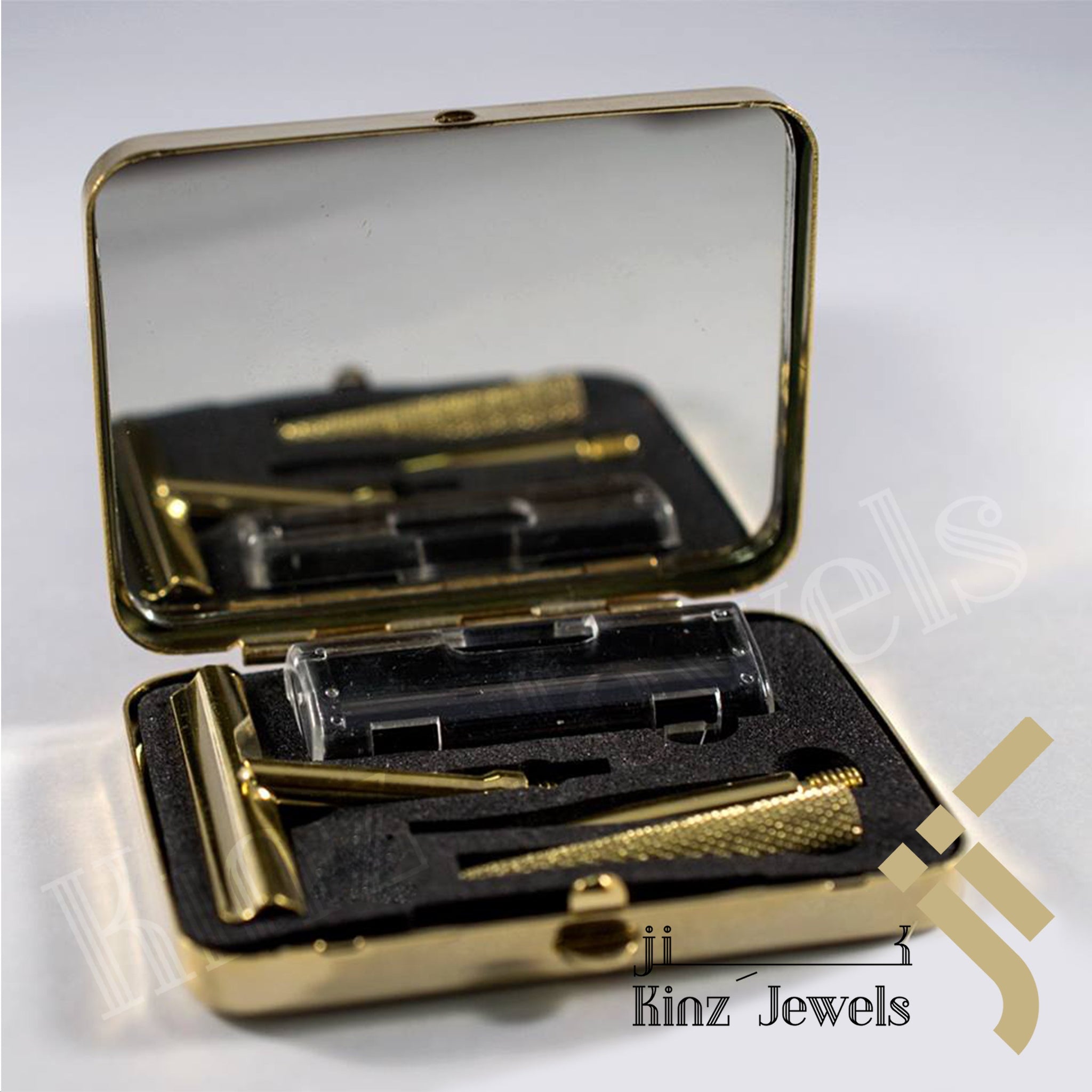 kinzjewels - Personalized Shaving Set Solid Brass With Mirror and Razor