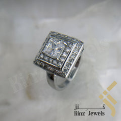 Sterling Silver Rhodium Vermeil Fine Cut Inception Square Zircon Jewelry Set