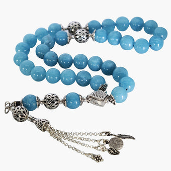 Prayer Beads Premium Blue Agate Stone With 925 Silver