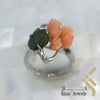 Handcrafted Sterling Silver Coral Flower & Leaf Ring