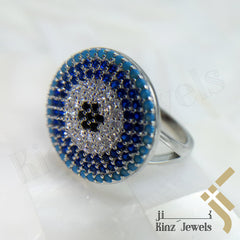 Sterling Silver Blue Evil Eye Zircon Turquoise, Navy, Black, White Ring