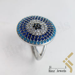 Sterling Silver Blue Evil Eye Zircon Turquoise, Navy, Black, White Ring