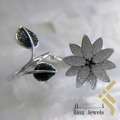 Sterling Silver Zircon Rhodium Vermeil Flower & Leafs