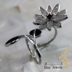Sterling Silver Zircon Rhodium Vermeil Flower & Leafs