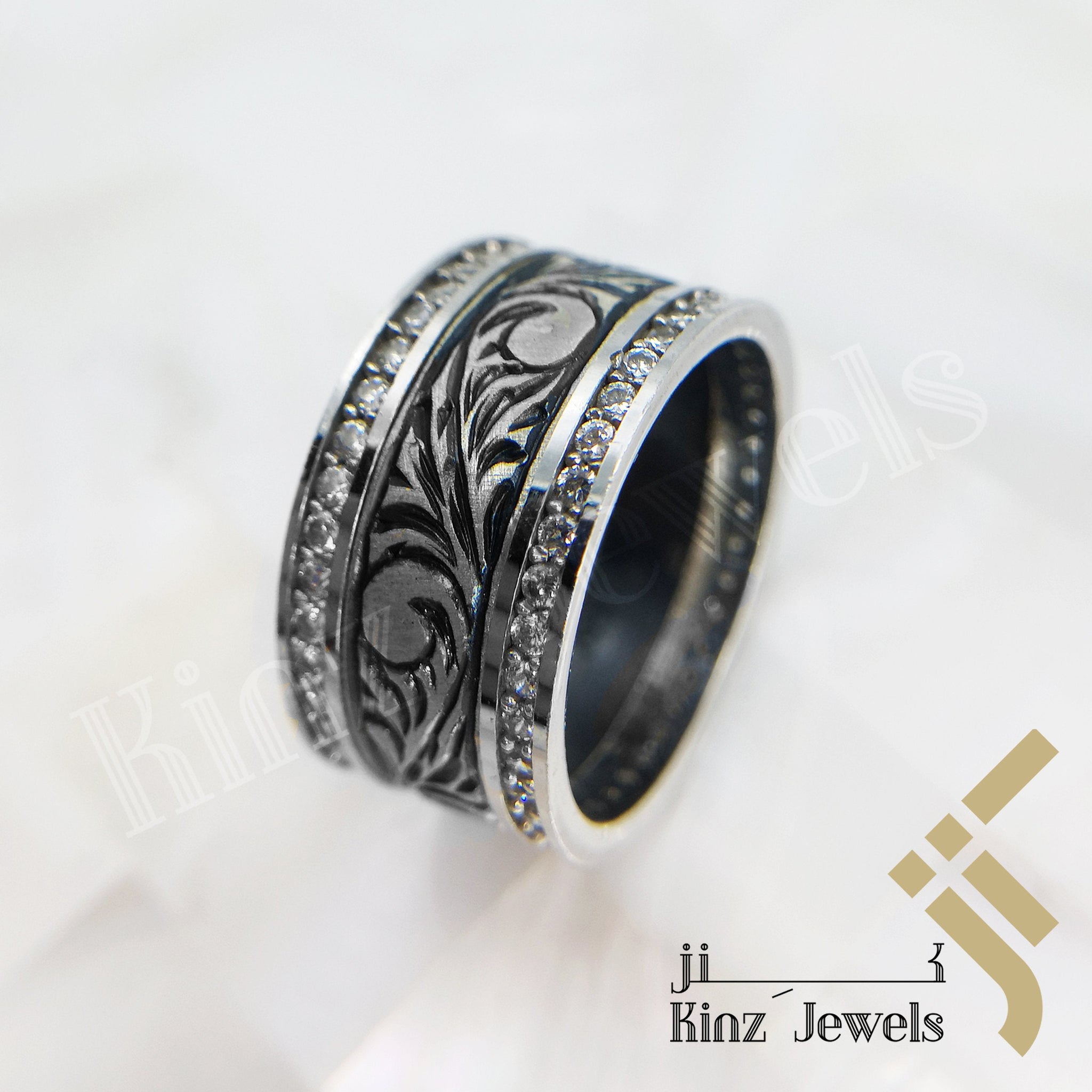 Sterling Silver Rhodium Vermeil Zircon Frame Antique Floral Ring