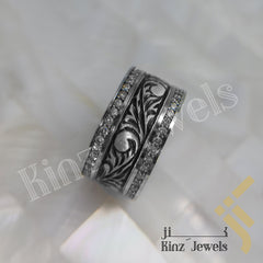 Sterling Silver Rhodium Vermeil Zircon Frame Antique Floral Ring