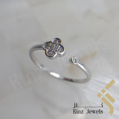 Sterling Silver Free Size Simple Flower Rhodium Vermeil Ring