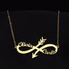 Custom Sterling Silver English / Arabic Names inside Infinity and Arrows Necklace