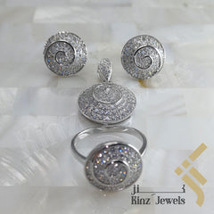 Sterling Silver Rhodium Vermeil Spiral Full Zircon Jewelry Set