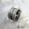 Sterling Silver Rhodium Vermeil Carbon Fiber Inspired & Zircon Ring