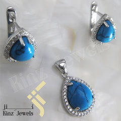 Sterling Silver Rhodium Vermeil Zircon Turquoise Jewelry Set