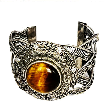 Silver Plated with Tiger's Eye Stone Bracelet Bangle